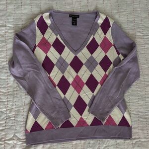 New York & Company Lavender Argyle V-Neck Sweater